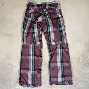 686 Womens Plaid Snowboard Pants Purple Green Insulated Ski Trousers Size XS